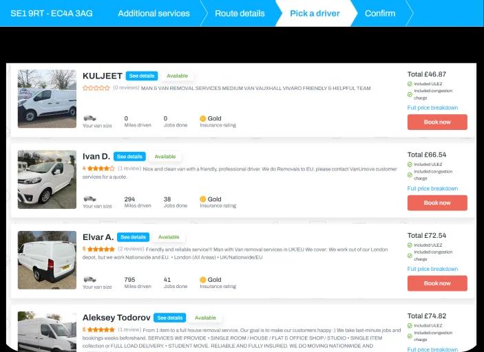 Choose driver and book directly